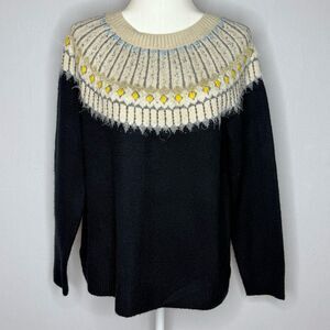 Style & Co. Black and Cream Crew Neck Sweater with Fair Isle Pattern